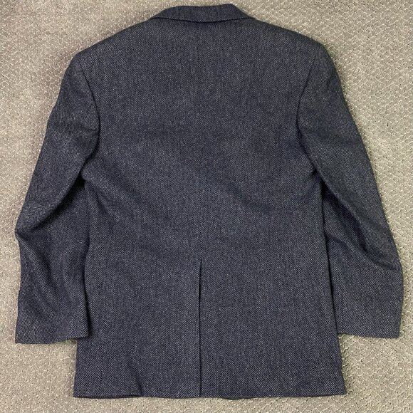 Lands End Lambs Wool Herringbone Tweed Blazer Sport Coat Men's 39R Blue Black - Picture 3 of 16